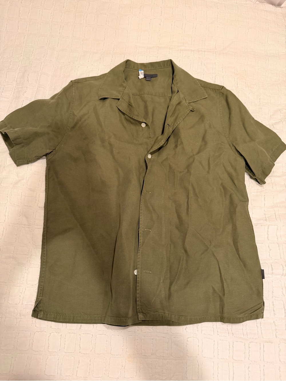 Men's John Varvatos Short Sleeve Olive Green Camp Collar Shirt